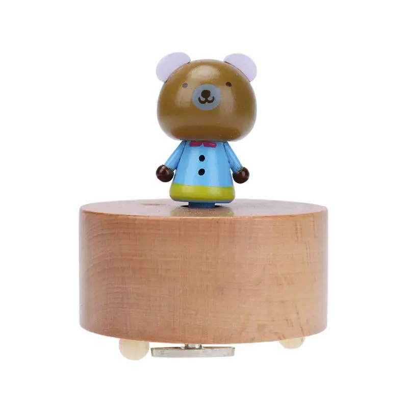 Wooden Wind Up Toys Music Box Cartoon Animal Birthday Family Friends