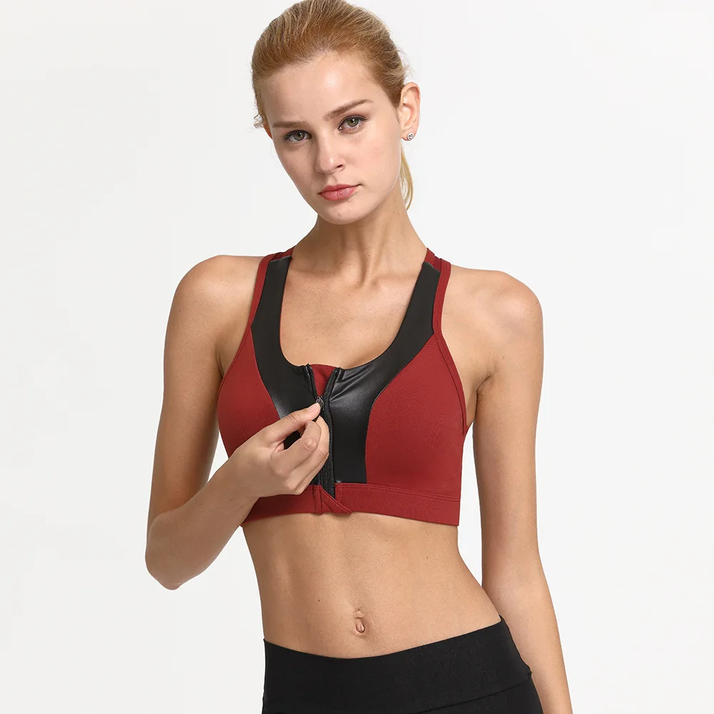 

Black Sport Bras Women Push Up Fitness High Impact Yoga Bra Zipper Front Padded Seamless Crop Top Workout Gym Running Sportwear
