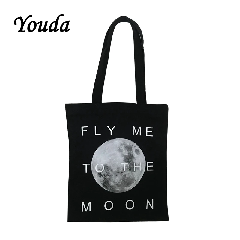

Youda Korea New Handbag Moon Letter Printing Canvas Bag Simple Casual Shoulder Bags Ladies Fashion Zipper Handbag Shopping Totes