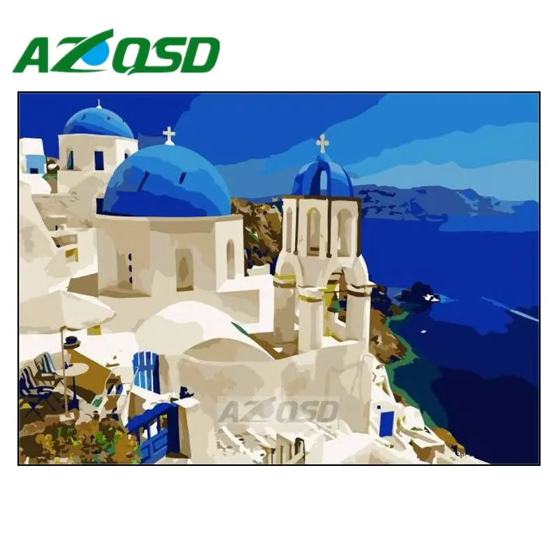 

AZQSD Painting By Numbers Frameless 40x50cm Seaside White House Oil Painting Picture By numbers On Canvas Home Decor szyh166