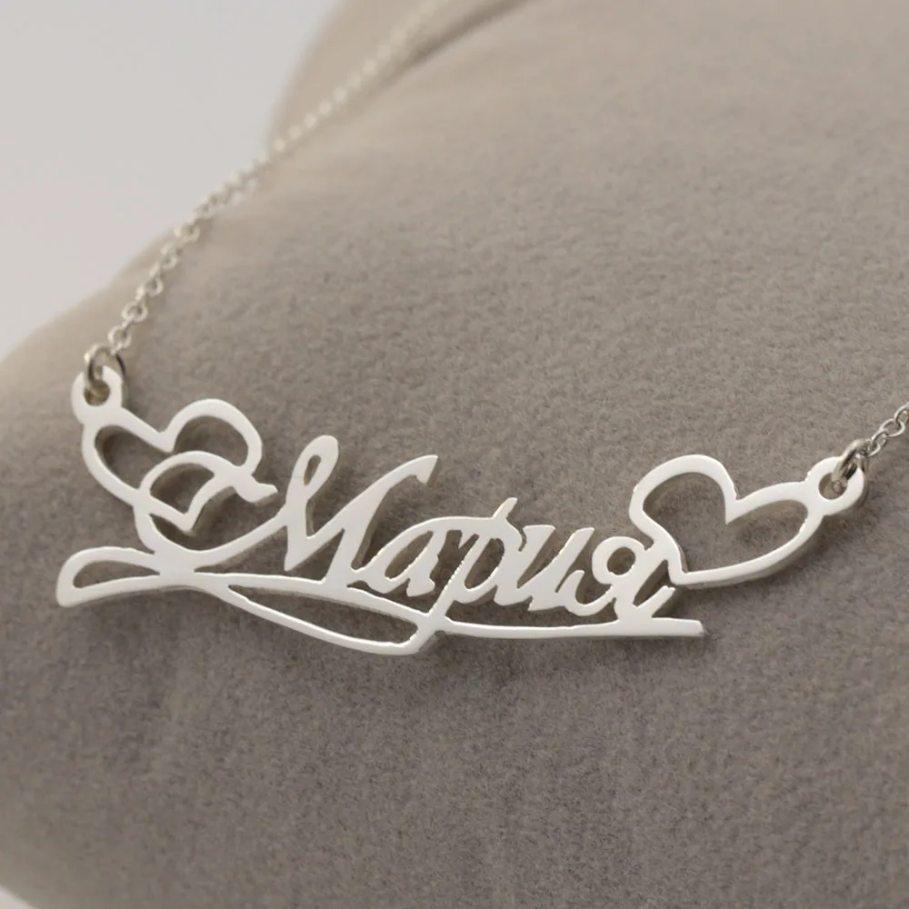 925 серебро вырезанное Имя ожерелье с баннер с сердечками индивидуальное ожерелье с таблицей персонализированные Женщины Ожерелье Рождество