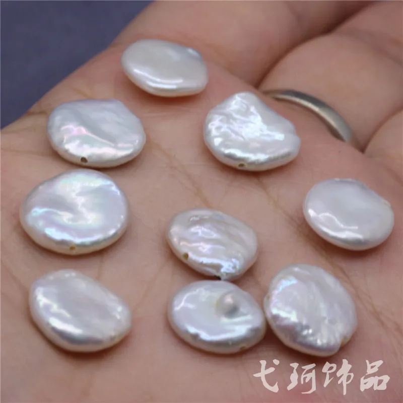 

20 pcs Flat Round 100% Natural Fresh Water Pearl Beads Charms Jewelry Loose Beads coin white cultured freshwater real pearls