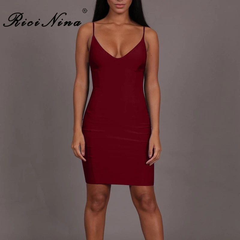 RICININA 2019 Sexy Bodycon Dress Women V-Neck Spaghetti Strap Backless Mini Dress Ladies Casual Summer Party Short Dresses RICININA 2019 Sexy Bodycon Dress Women V-Neck Spaghetti Strap Backless Mini Dress Ladies Casual Summer Party Short Dresses