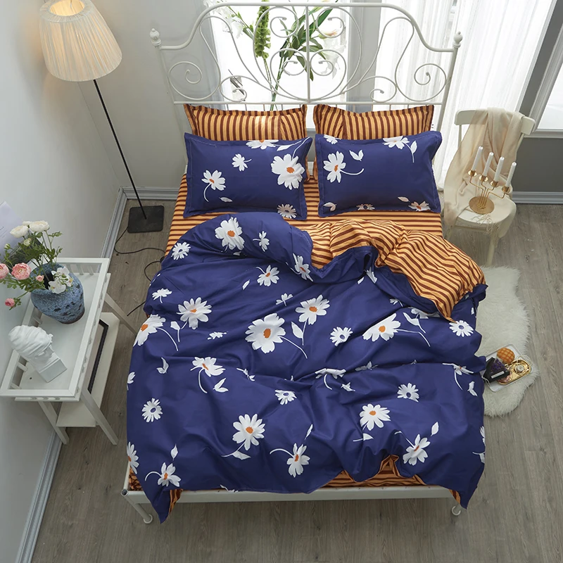 New Style Chrysanthemum Bedding Sets Soft Navy Blue Duvet Cover