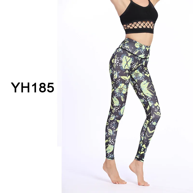 Спортивные Леггинсы с высокой талией с принтом штаны для йоги для женщин Фитнес Бег Бодибилдинг эластичные дышащие обтягивающие Брюки Новинка - Цвет: YH185