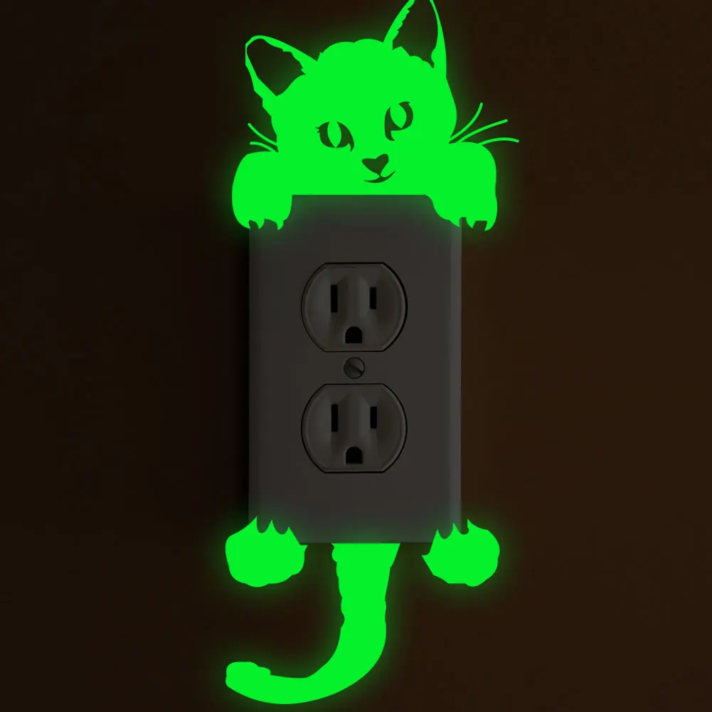 Luminous Stickers StickerBedroom Wall Decoration Switch Stickers Art Mural Cartoon Cat Decor - 3