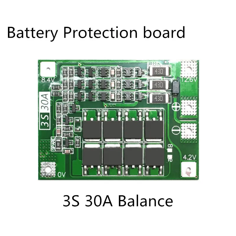 3S 30A BMS плата баланс тока 11,1 В 12,6 в 18650 литиевая батарея Защитная плата с выравниванием привода сверла 30A ток