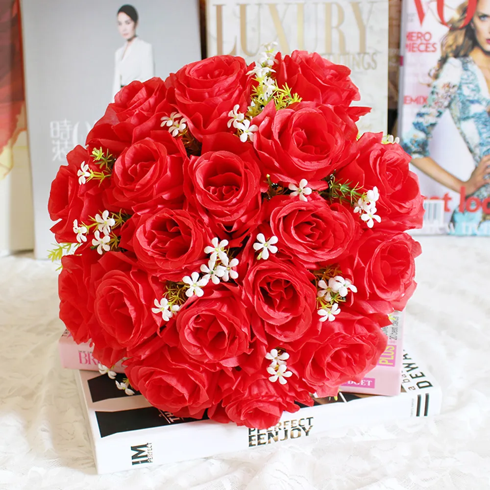 18 пучков цветов искусственные шелковые розы Свадебный букет цветов ...