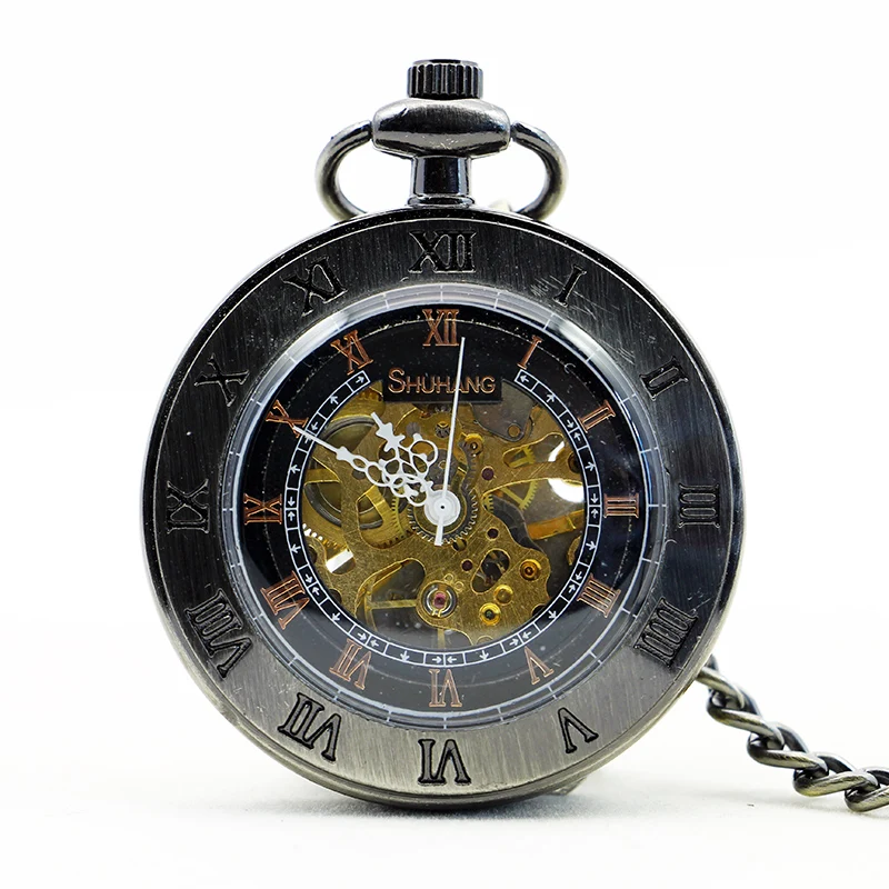 

Fashion & Casual Automatic Roman Mechanical Pocket Watch Cool Stylish Vintage with Fob Chain Pendant Clock for Men Women PJX1171