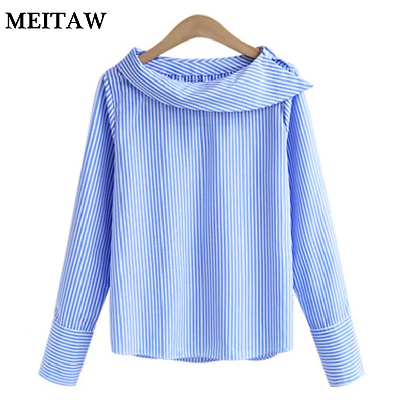 

Autumn Women Long Sleeve Striped Blouse Shirt 2019 Casual Slash Neck Office Shirt Tops Plus Size 4XL Tunic