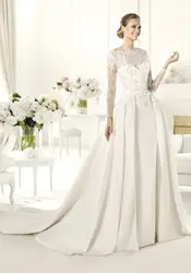 С длинным рукавом кружева свадебные платья 2016 высокая шея аппликации из бисера платье невесты белый/слоновая кость ПЛАТЬЕ DE NOIVA robe de mariage