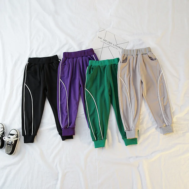 Boys girls spring summer pants kids solid gray green black purple