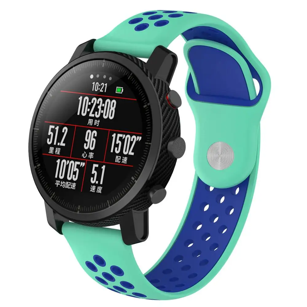 Для Amazfit Stratos Смарт-часы ремешок дышащие спортивные силиконовые полосы браслет двойной цвет ремень для Xiaomi Huami Amazfit Pace - Цвет: 14