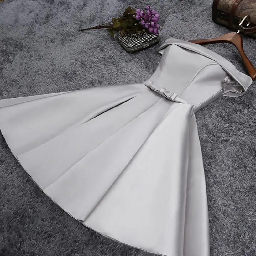 US $40.05 Robe De Soiree 2020 Short Reflective Dress Evening Dress Boat Neck Party Ball Gown Vestido De Festa Vestito Da Sera Prom Dresses