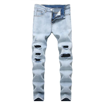 

Gersri New Fashion Ripped Jeans Men Patchwork Hollow Out Printed Beggar Cropped Pants Man Cowboys Demin Pants Male Dropshipping