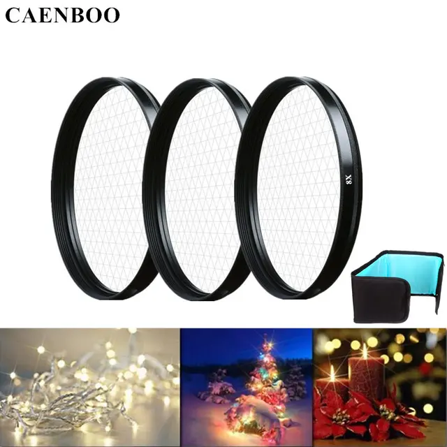 Best Price CAENBOO Camera Lens Star Filter 37 40.5 46 49 52 55 58 62 67 72 77mm Cross 4X 6X 8X Lines Lens Light Filter Bag For Canon Nikon