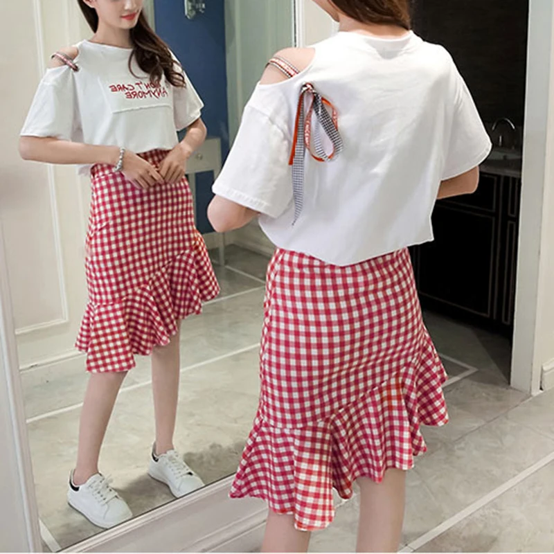 saia quadriculada vermelha