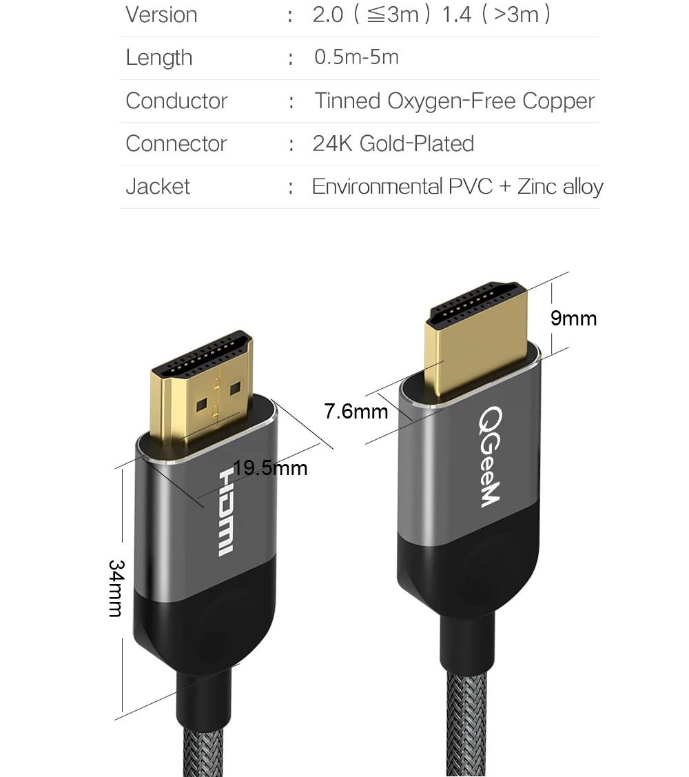 QGEEM HDMI кабель HDMI к HDMI 2,0 кабель для PS3 PS4 проектор HD lcd Apple tv компьютерный ноутбук 1 м 2 м 3 м 5 м Кабель Hdmi