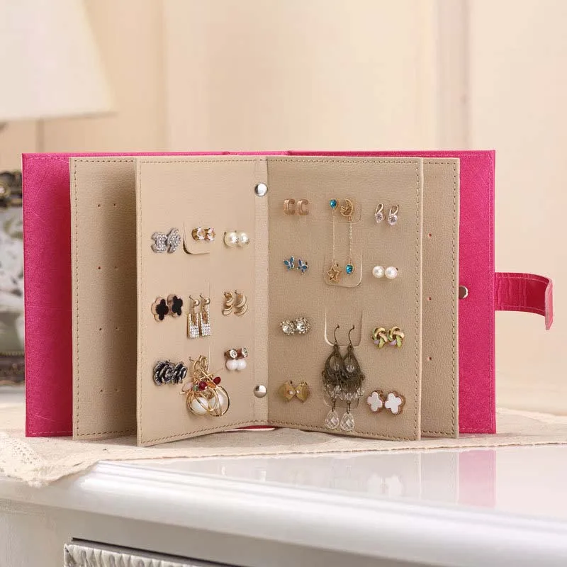 

FORSEVEN Fashion PU Leather Book Style Jewelry Organizer Drop Earring Studs Earrings Storage Boxes Case Earring Holder BH