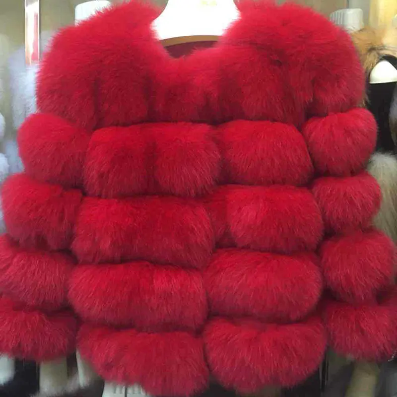 Новинка! Модное темно-серое пальто с натуральным мехом, Женское пальто с натуральным лисьим мехом, зимняя теплая одежда с рукавами три четверти - Цвет: Red