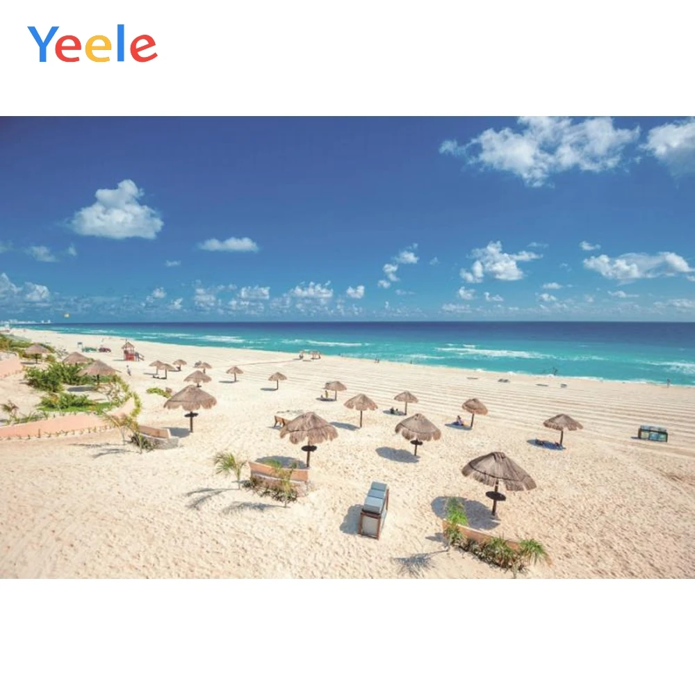 

Yeele Sea Beach Chaise Umbrella Blue Sky Scenic Photography Backgrounds Customized Photographic Backdrops For Photo Studio