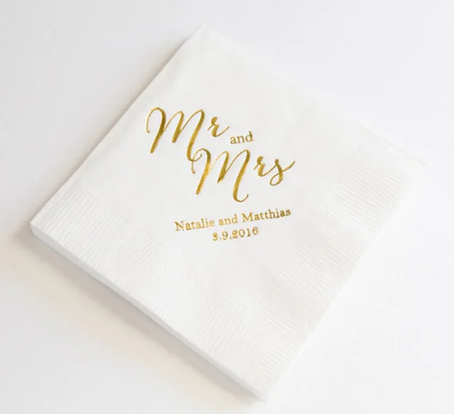 100pcs Serviettes de mariage personnalisées Serviette de table en