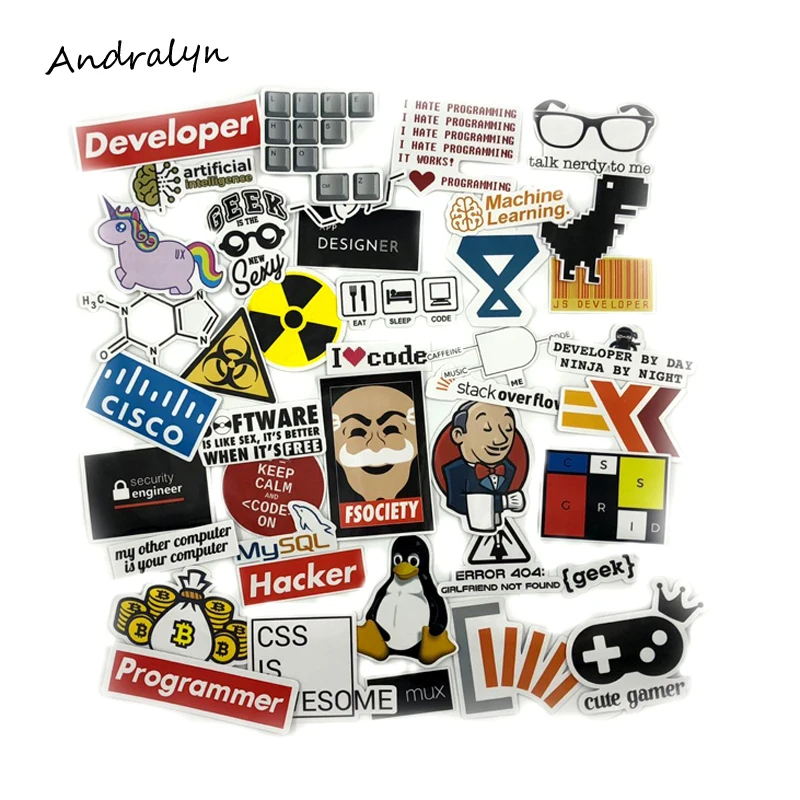 40 Pcs/Set SQL Programming Stickers Geek Hacker Bitcoin Developer Language APP Logo For Laptop Luggage Car Toy Moto Stickers