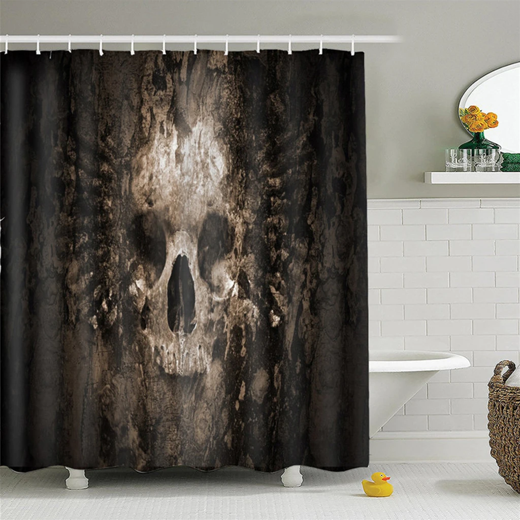 

Waterproof Shower Curtains And Bath Mat Set Scary Rusty Rotten Skull Pattern Shower Curtain Art Mat Halloween Shower Curtain
