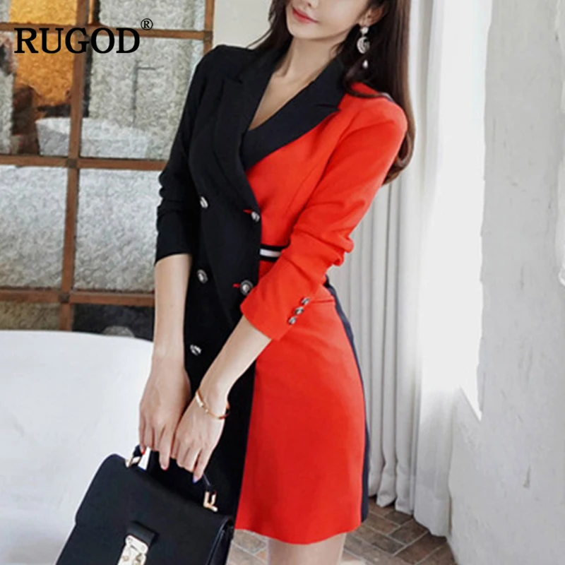 

RUGOD 2019 New Patchwork Coat Women Long Sleeve Long Coat Women Notched Elegant Female Clothes lange jassen vrouwen