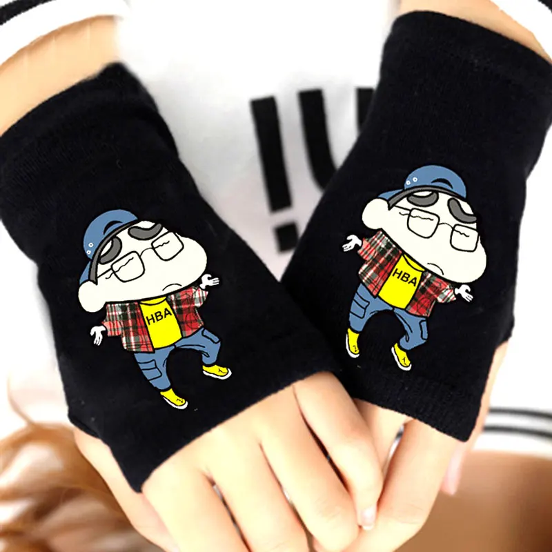 Модные вязаные перчатки для девочек Crayon Shin chan трикотажные из хлопка с принтом без