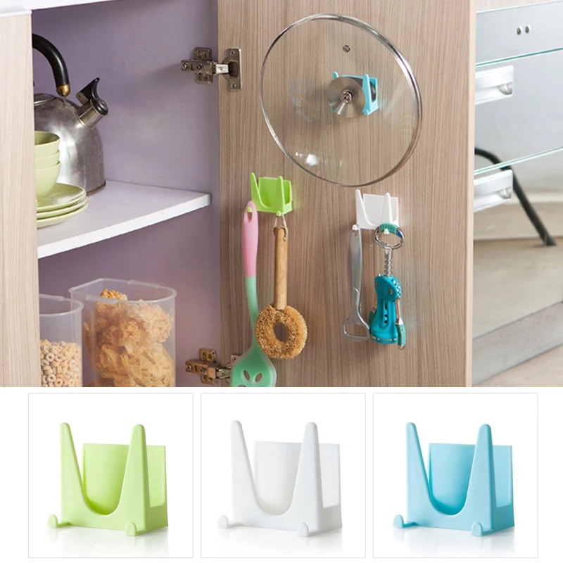 

2Pcs Wall Mounted Plastic Pot Pan Cover Shell Sucker Bracket Pot Lid Holder Rack Kitchen Cooking Tool Organizer Storage Shelf
