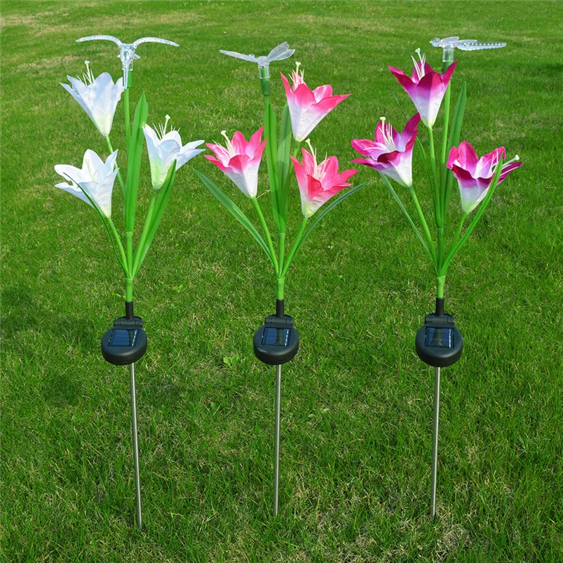 3PCS Solar Power Garland Light Lily Flower Fairy Lights Outdoor Garden Yard Path Lawn Landscape Lamp IP44 Waterproof Luces 40AP416