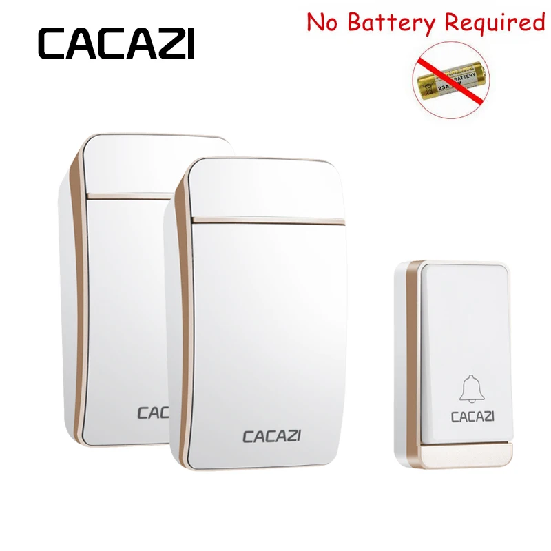 

CACAZI Self Powered Wireless Doorbell Button Waterproof With No Battery Door Bell EU US UK Plug 120M Remote 38 Rings Door Chime