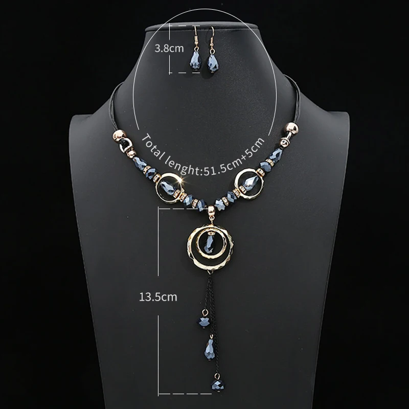 Crazy Feng Luxury Acrylic Beaded Jewelry Set Long Pendant Necklaces Drop Earrings For Women Vintage Dubai Costume Jewerly NE+EA