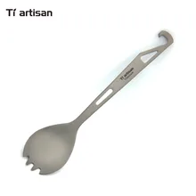 Tiartisan Titanium Sandblasting Outdoor Portable Straight Handle Multi-function Bottle Opener Tableware Household Spoon Ta8016