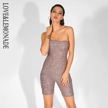 

LOVE&LEMONADE Wrapped Chest Slim Fit Glue Beads Material Playsuit LM81567