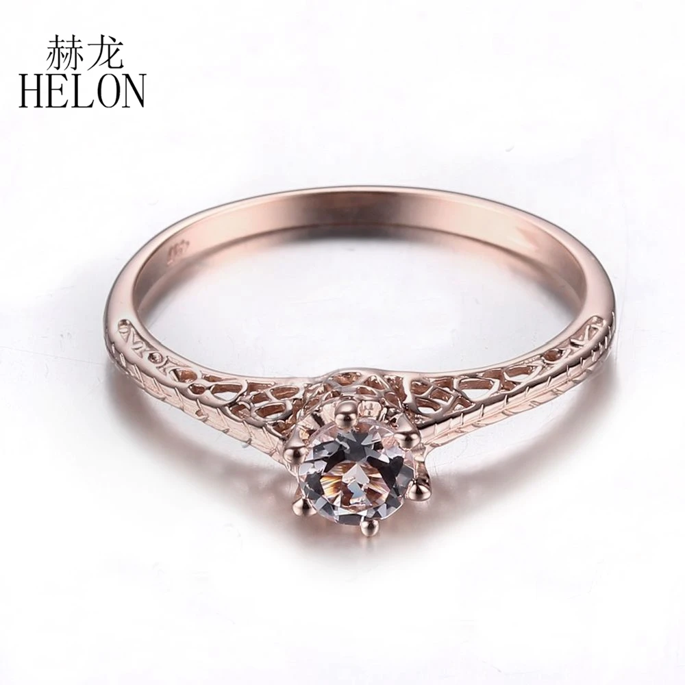 HELON Solid 14k(AU585) розовое золото безупречный круглый 4,5 мм 0.3ct натуральный морганит Кольцо женское свадебное арт-деко антикварные ювелирные изделия подарок