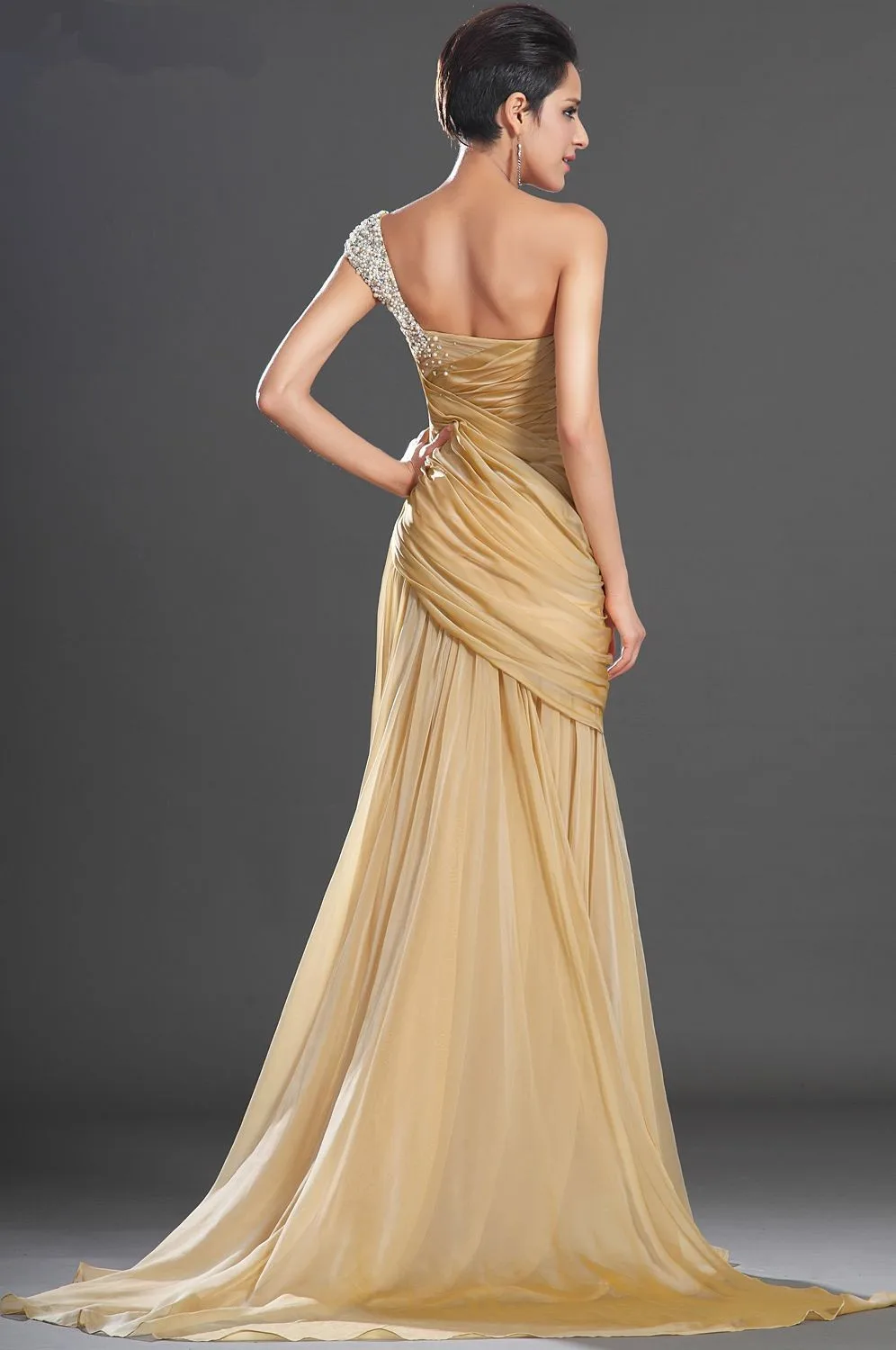 Free-Shipping-New-Gorgeous-High-Slit-One-Shoulder-Court-Train-Champagne-Chiffon-Evening-Dress