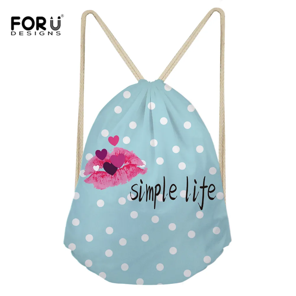 

FORUDESIGNS Sexy Drawstring Bags Simple Life Print Backpack For Teenagers Love Lips Pattern Fashion Design Travel Package Bolsas