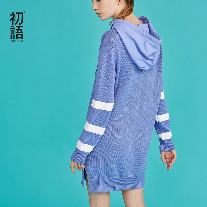 

Toyouth New Autumn Loose Spliced Dresses for Women Long Sleeve Stylish Hoodies Plus Size Basic Striped Vestidos Robe Femme