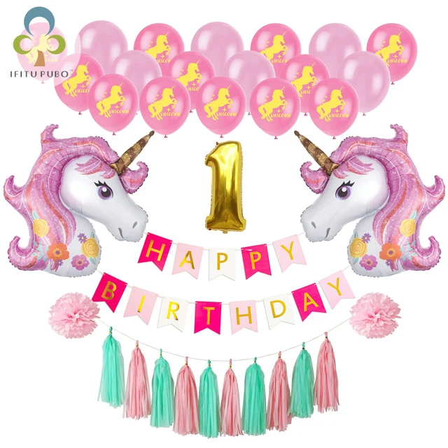 My 1st Birthday Unicorn Balloons Pink Latex Balloon Foil Balloons