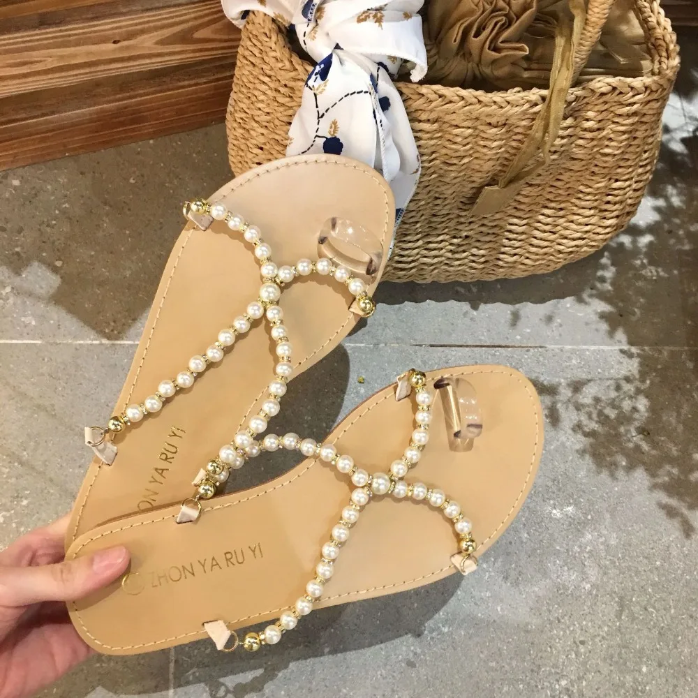 

Socofy Shoes Women Designer Slides Slippers Woman String Bead Soft Luxury Sliders Flat Scandals Rome Hoof Heels PU Basic