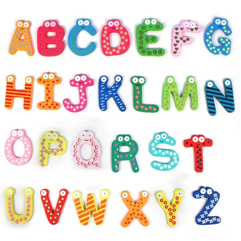 26 Pcs Early Learning Magnetic Wooden Cartoon Alphabet