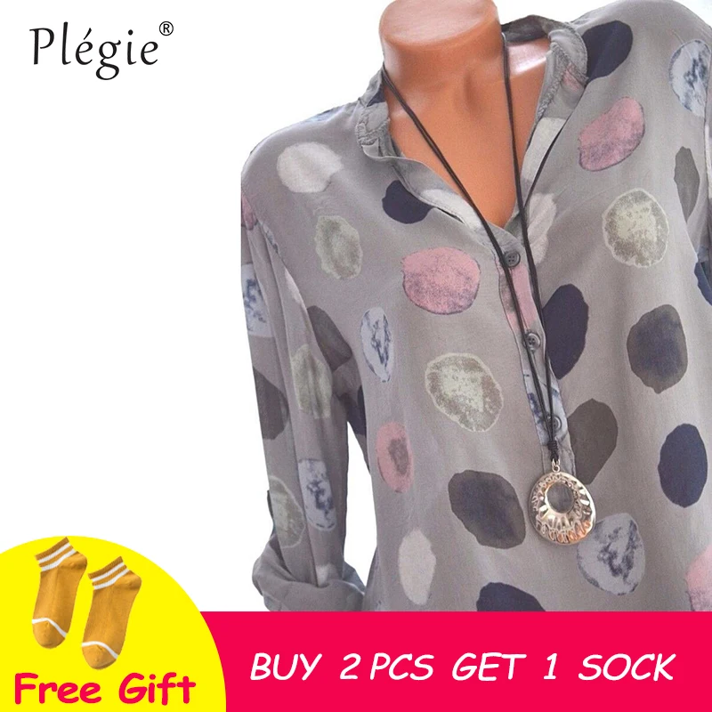 Plegie Женские топы и блузки 2020 Весна Blusas рубашка в горошек с длинными рукавами