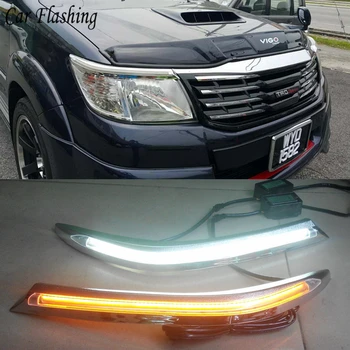 

1Set Car Headlight Eyebrow Decoration Yellow Turn Signal Relay LED Daytime Running Light For Toyota Hilux Vigo 2012 2013 2014