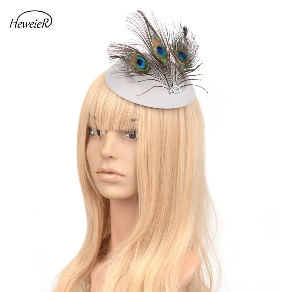 

Lady Women Girls Bride Feather Rhinestone Headwear Headdress Fascinators Pillbox Hat Hair Clips Races Wedding Party Accessories
