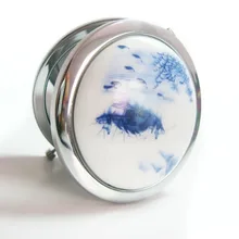 Цельное голубое и белое керамическое косметическое портативное зеркало для макияжа миниатюрное карманное зеркало для женщин девочек мама уникальный подарок