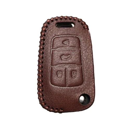 KUKAKEY кожаный чехол для ключа автомобиля, чехол для Chevrolet Sonic Spark Cruze Captiva Lacetti Orlando Epica Trax Smart Keychain Shell - Название цвета: 4 Button Brown