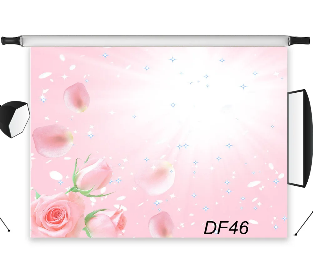 LB 7x5FT Pink Rose Valentine's Day Wedding Seamless Washable No folds 100% Polyester Backdrop Background Photography Studio |