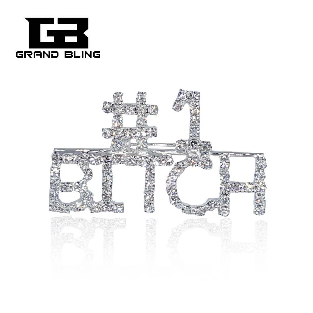 

Shining Silver Clear Rhinestones Handmade Brooch Jewelry "#1 BITCH" Word Pin FREE SHIPPING